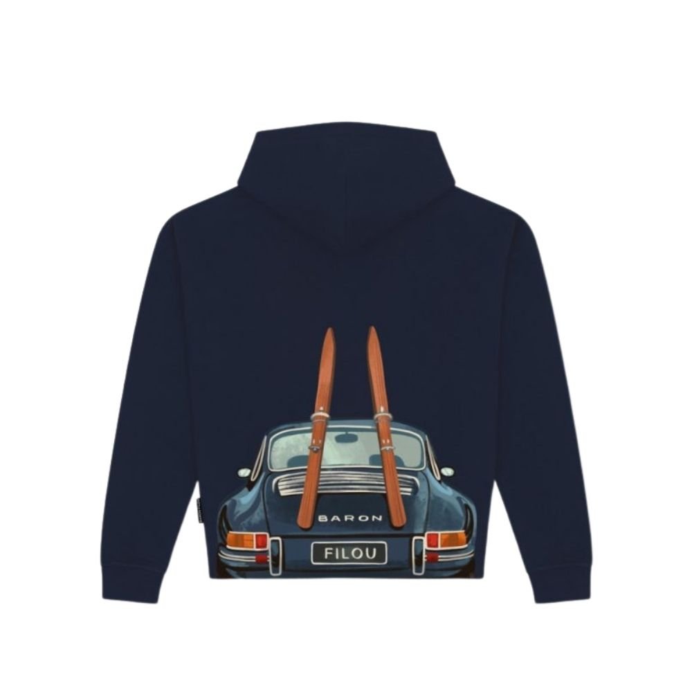 BF Oversized Backprint Hoodie CAR WITH SKIS - Oxford Blue